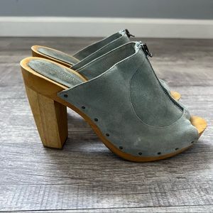 Madison Harding Wooden Heels Slides Front Zipper Platform